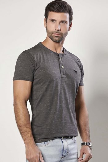 Camiseta Freedom Henley - Gris Jaspe Oscuro, XLG