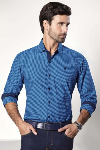 Camisa Sailor Cuadros - Slim Fit - Turquesa Cuadro Diagonal, XLG