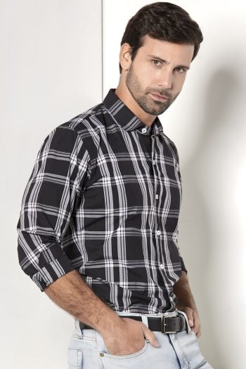 Camisa Navigation Cuadros - Slim Fit - Negro Cuadro Grande, XL