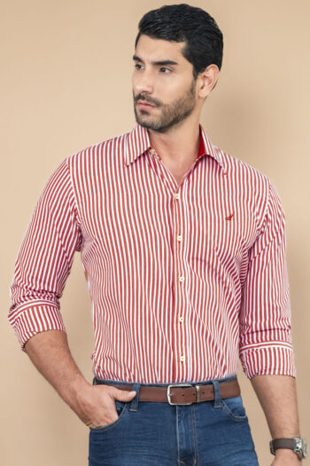 Camisa Bellingham Rayas - Slim Fit - Algodon Poplin - Raya Roja, XLG