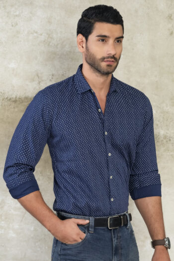 Camisa Seattle Miniprints - Slim Fit - Algodon Poplin - Turqui Print 2, L