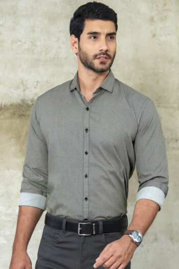Camisa Seattle Miniprints - Slim Fit - Algodon Poplin - Gris Print, XL