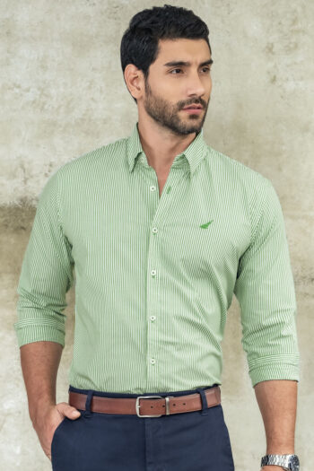 Camisa Portland Rayas - Modern Fit - Poplin - Raya Mini Verde, XL