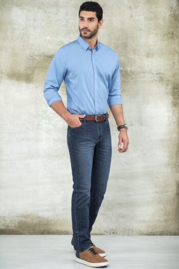 Camisa Premium Michigan - Modern Fit - Algodon Pima - Azul Medio, XL