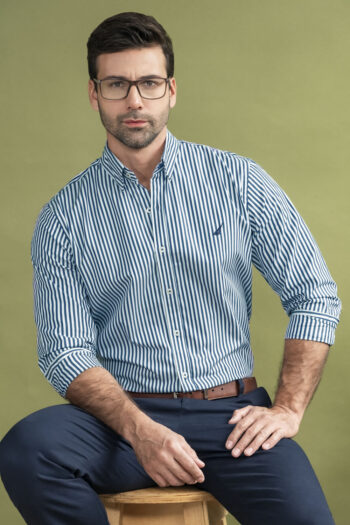 Camisa Premium Hudson Rayas - Modern Fit - Algodon Pima - Raya Turqui, XL