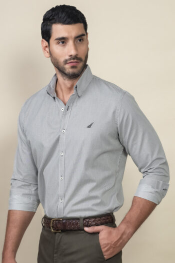 Camisa Premium Brentwood Rayas - Modern Fit - Algodon Pima - Raya Mini Negra, XL