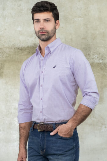 Camisa Nantucket Cuadros - Modern Fit - Poplin - Cuadro Mini Lila, XL