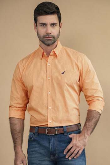 Camisa Nantucket Cuadros - Modern Fit - Poplin - Cuadro Mini Naranja, XL