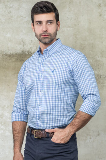 Camisa Nantucket Cuadros - Modern Fit - Poplin - Cuadro Azul Claro, XL