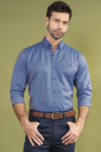 Camisa Premium Fort Wayne - Modern Fit - Algodon Pima - Azul Print Puntos, XL