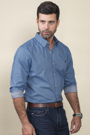 Camisa Premium Waterbury - Modern Fit - Algodon Pima - Azul Print Diagonal, XL